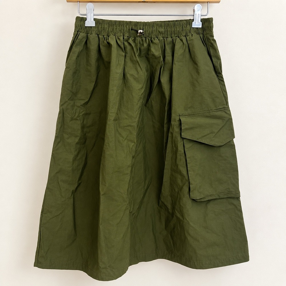 Anthropologie Olive Green Cargo Midi Skirt Elastic Toggle Waist Utility Small
